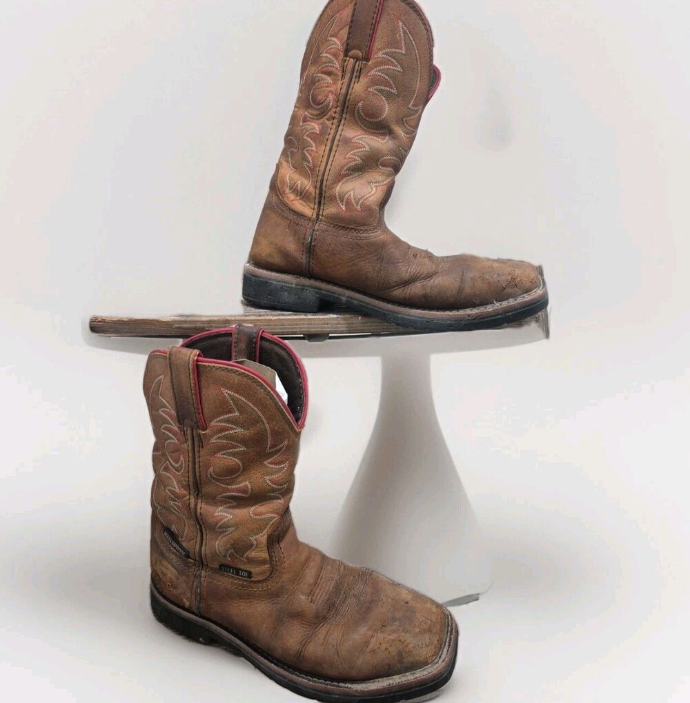 NIB MEN JUSTIN SE3117 Steel Toe Boots  Size 8.5D Brown Leather
